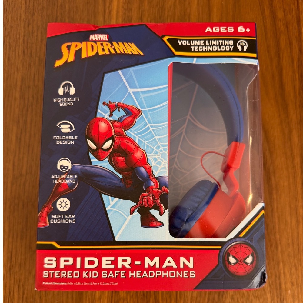 Marvel Spider-Man Stereo Kid Safe Headphones Volume Limiting Foldable Red Blue